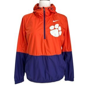 Nike Clemson Tigers Windbreaker Jacket Men’s Large Orange Purple Hooded Half Zip